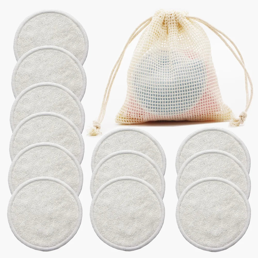 Reusable Bamboo Makeup Remover Pads – Eco-Friendly, Washable & Soft (12pcs + Bag)