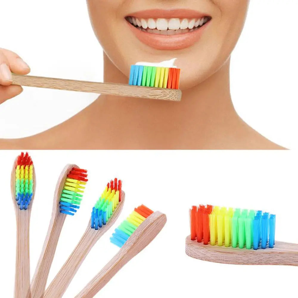 πͺ₯ Rainbow Bamboo Toothbrush β Eco-Friendly & Biodegradable (1/3PCS)