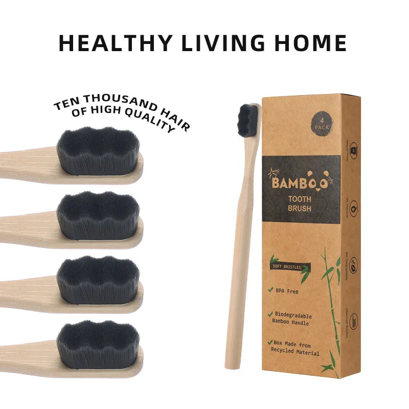 1 or 4pcs Bamboo Toothbrushes – Extra Soft & Eco-Friendly