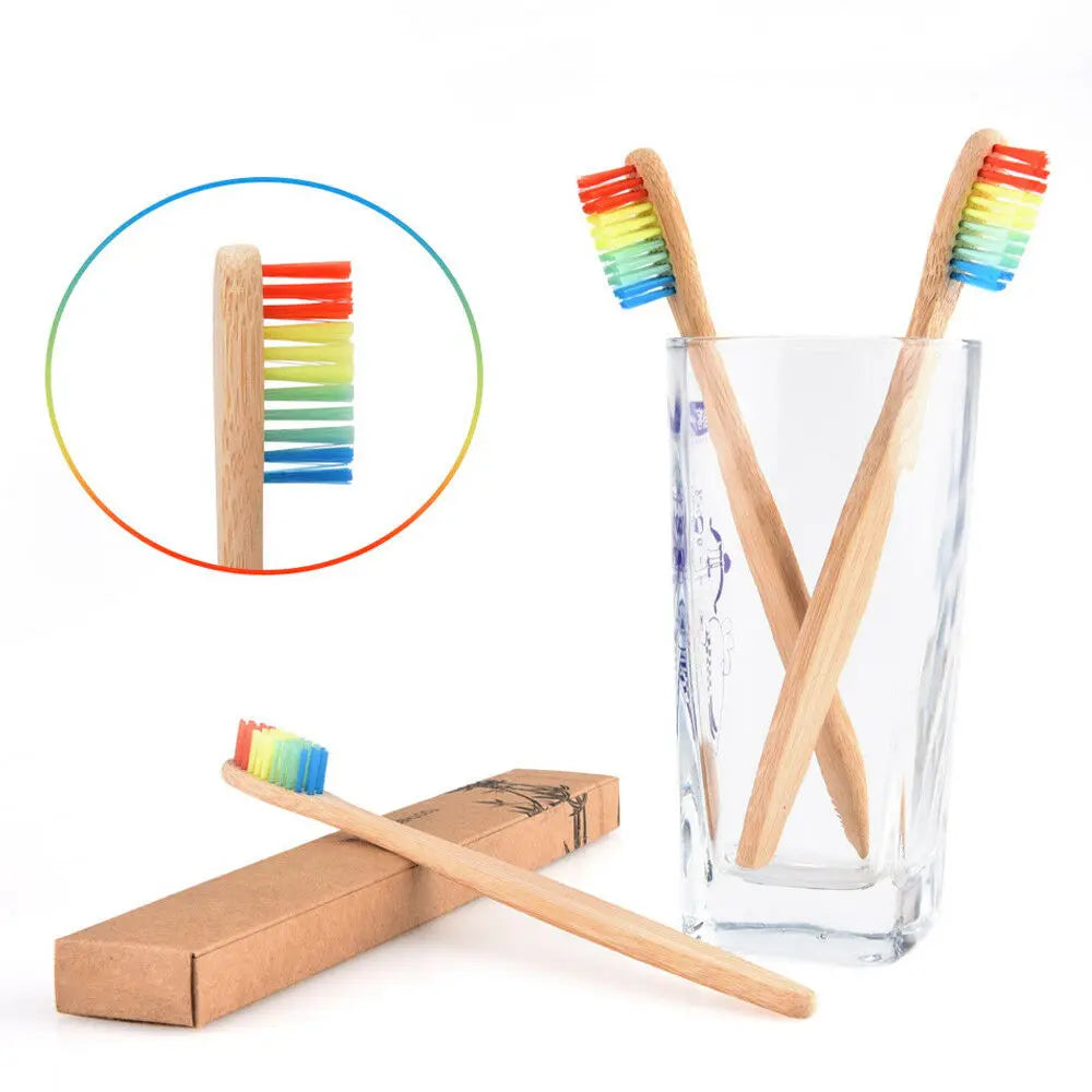 πͺ₯ Rainbow Bamboo Toothbrush β Eco-Friendly & Biodegradable (1/3PCS)