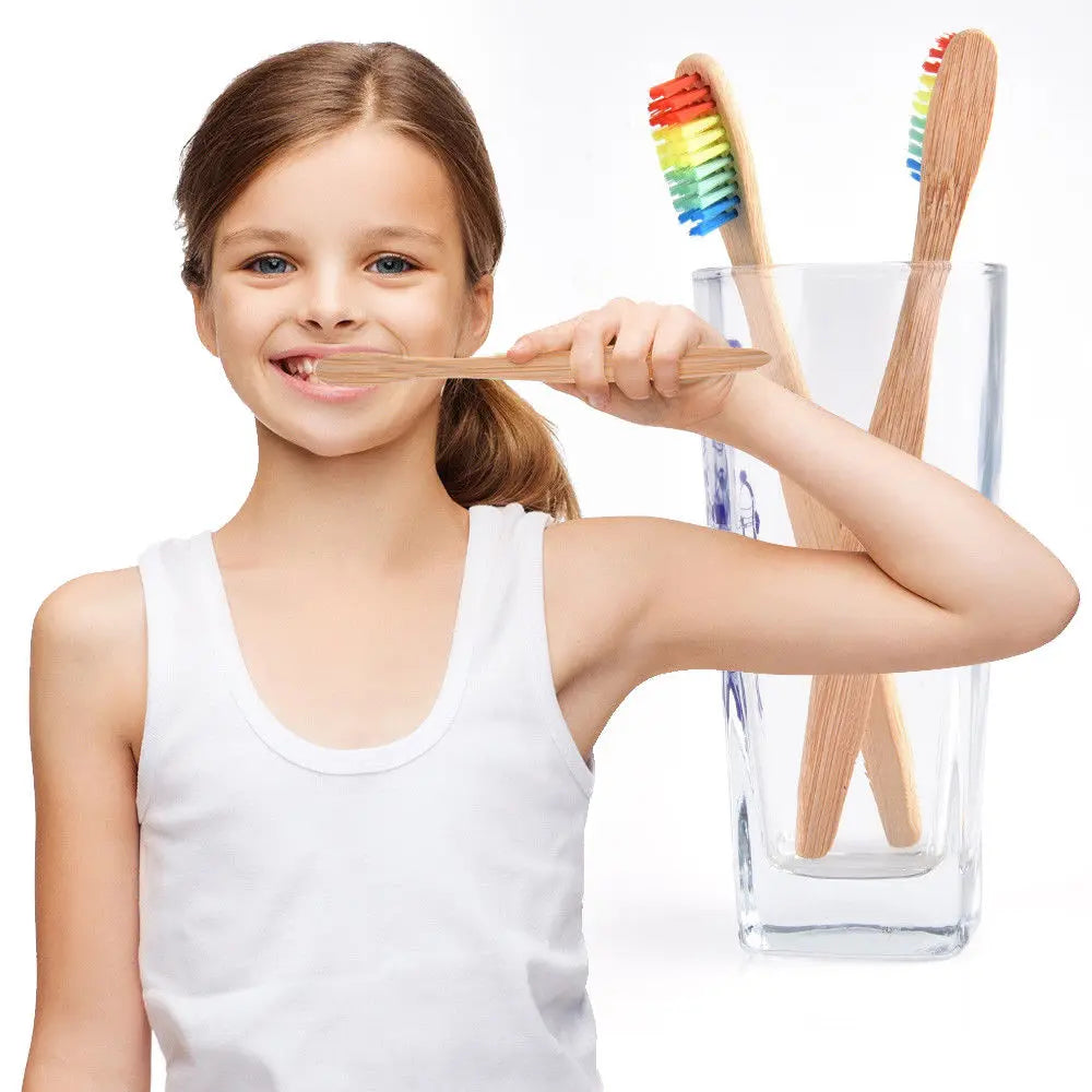 πͺ₯ Rainbow Bamboo Toothbrush β Eco-Friendly & Biodegradable (1/3PCS)