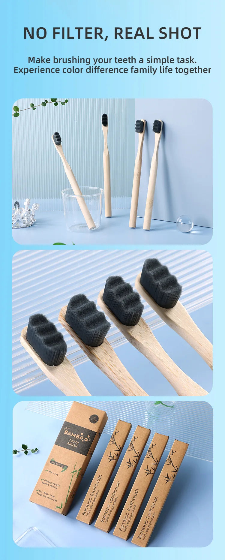 1 or 4pcs Bamboo Toothbrushes – Extra Soft & Eco-Friendly