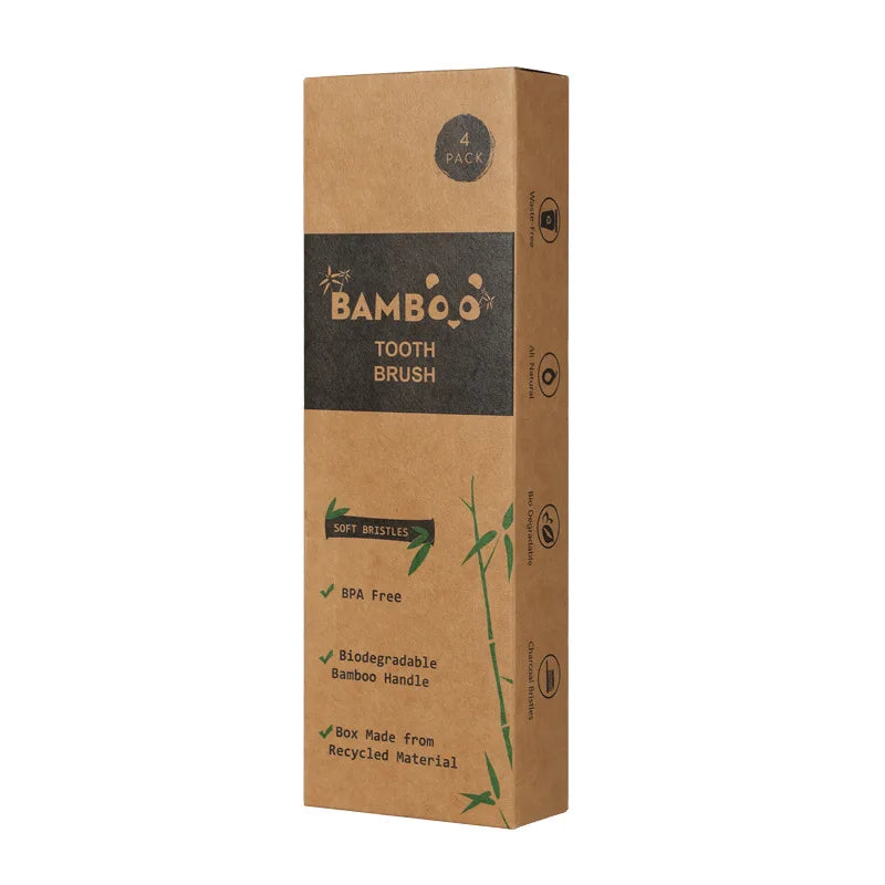 1 or 4pcs Bamboo Toothbrushes – Extra Soft & Eco-Friendly
