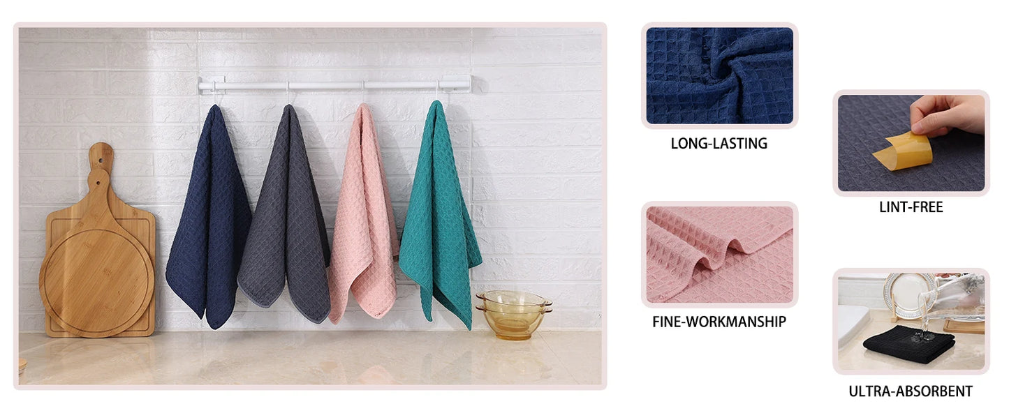 Premium Microfiber Kitchen Towels – Ultra Absorbent Waffle Weave Dish Cloths (4-Pack)