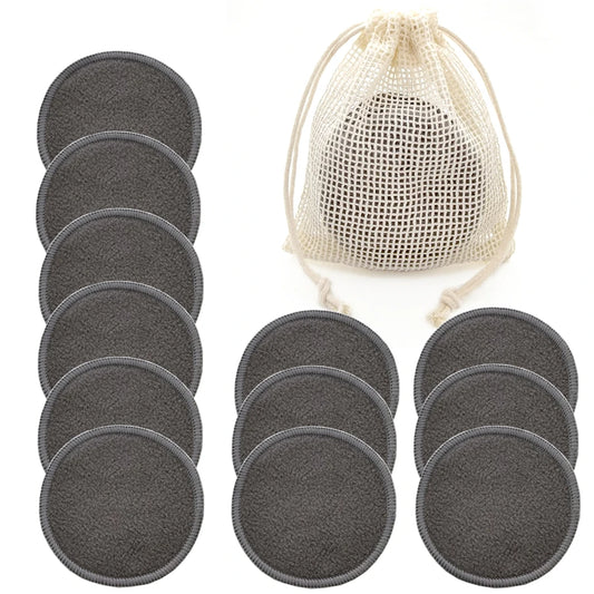 Reusable Bamboo Makeup Remover Pads – Eco-Friendly, Washable & Soft (12pcs + Bag)