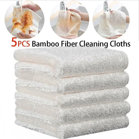 5PCS Bamboo Fiber Cleaning Cloths – Ultra-Absorbent, Reusable Kitchen Dish Towels