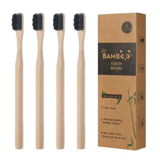 1 or 4pcs Bamboo Toothbrushes – Extra Soft & Eco-Friendly