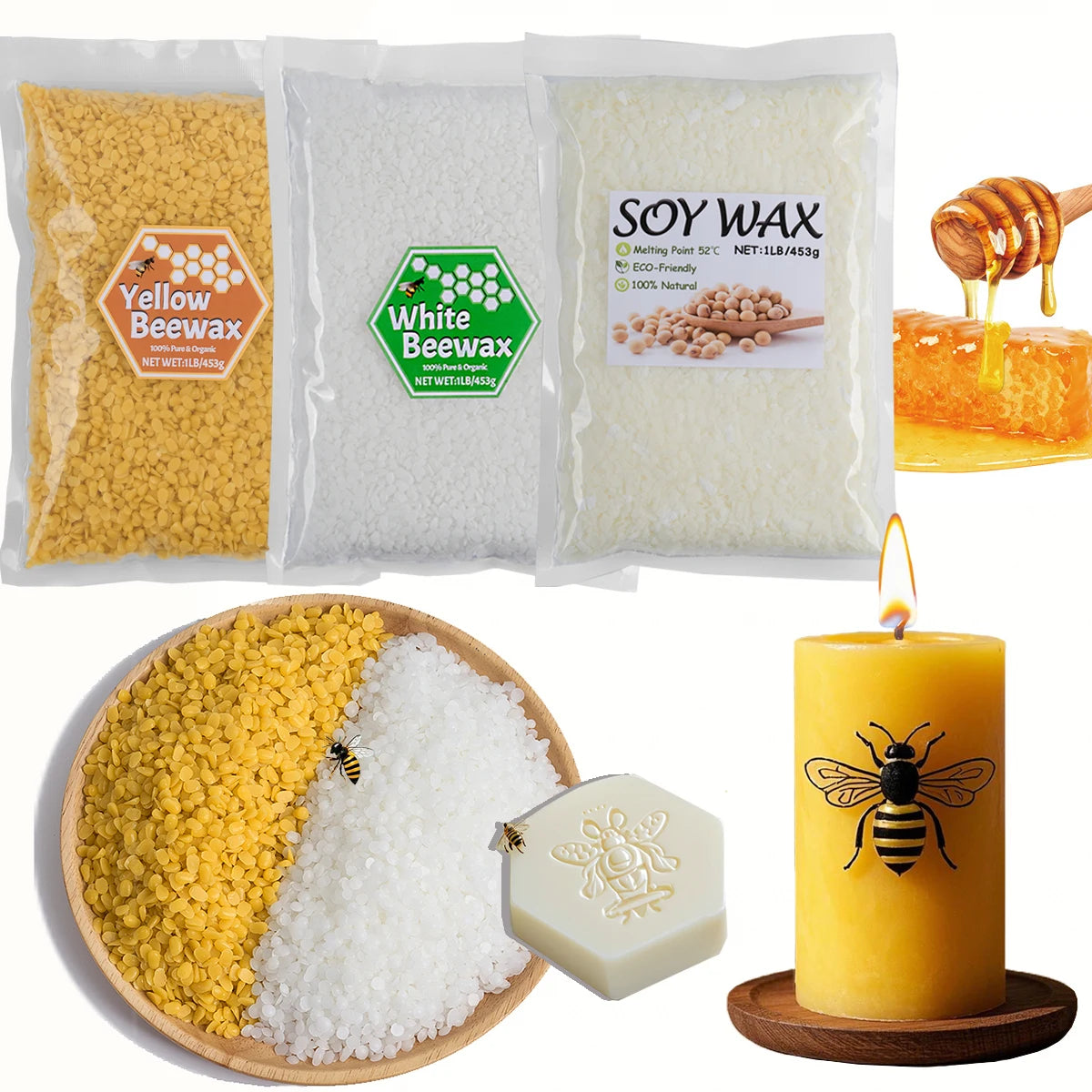 Natural Beeswax Pellets – Yellow or White – 1LB | DIY Candle & Skincare Making