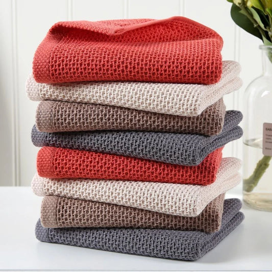 Ultra-Soft 100% Cotton Kitchen Towels – Waffle Honeycomb Texture, Highly Absorbent & Reusable Cleaning Cloths