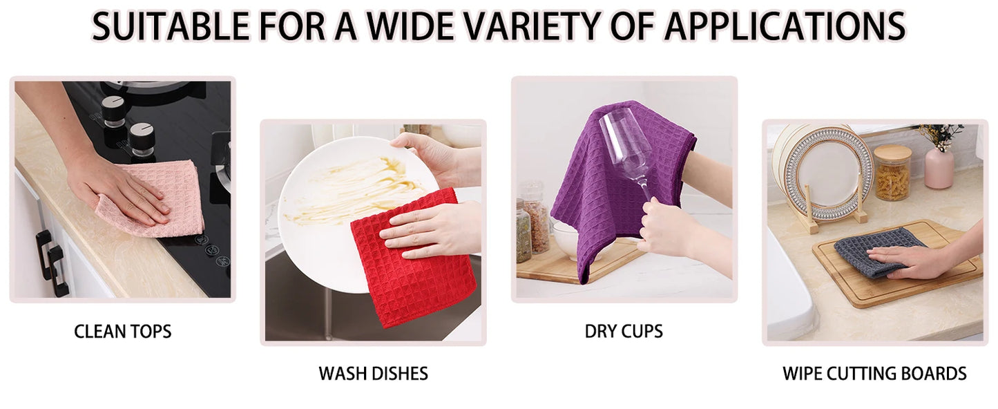 Premium Microfiber Kitchen Towels – Ultra Absorbent Waffle Weave Dish Cloths (4-Pack)