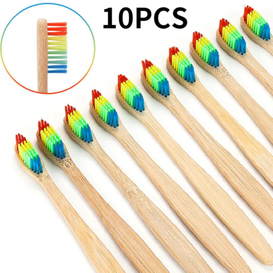 🪥 Rainbow Bamboo Toothbrush – Eco-Friendly & Biodegradable (1/3PCS)