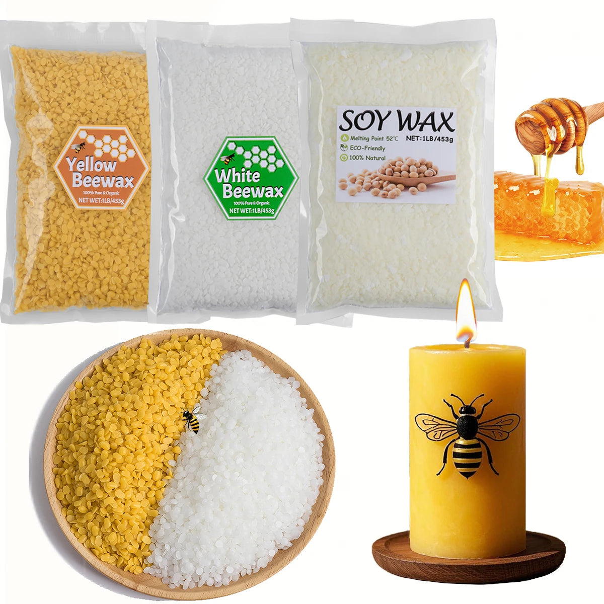 Natural Beeswax Pellets – Yellow or White – 1LB | DIY Candle & Skincare Making